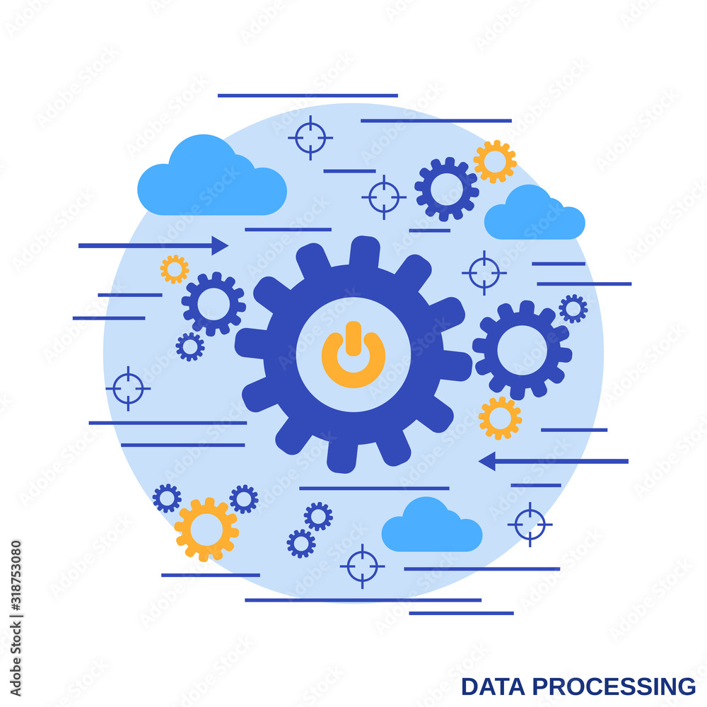 Poster data processing, information computing flat design style vector concept illustration