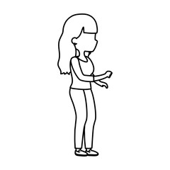 young woman cartoon character side view thick line