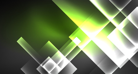 Neon shiny color squares on black, modern template