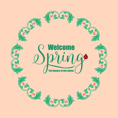 Elegant Ornate pattern, with leaf and flower frame design, for welcome spring invitation card decor. Vector