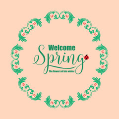 Elegant Ornate pattern, with leaf and flower frame design, for welcome spring invitation card decor. Vector