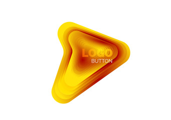 Arrow logo template. Or play or download button logotype template. Minimal geometrical design, 3d geometric bold symbol in relief style with color blend steps effect. Vector Illustration