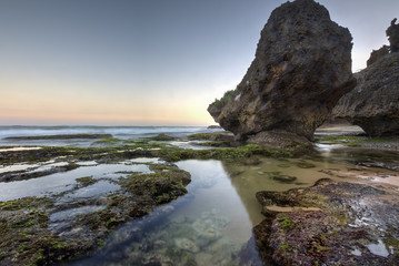 Scenic view of amazing tropical beach. Nature composition and vibrant colors.