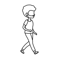 young man walking character cartoon icon thick line