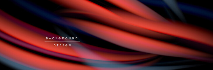 Сolorful flow poster. Wave liquid lines and shapes in black color background. Vector Illustration