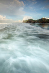 Scenic view of amazing tropical beach. Nature composition and vibrant colors.