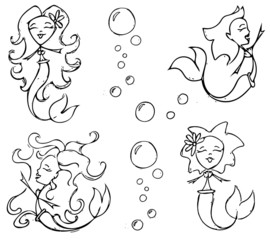 Mermaid Vector Sheet B&W