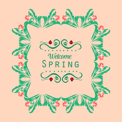 Ornament leaf and red floral frame, for elegant welcome spring poster decoration pattern. Vector