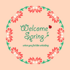 Antique shape of leaf and floral frame, for seamless welcome spring greeting card decor. Vector