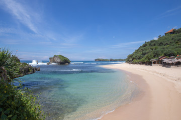 Scenic view of amazing tropical beach. Nature composition and vibrant colors.