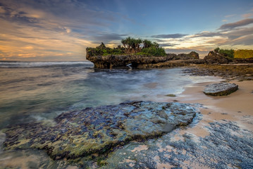 Scenic view of amazing tropical beach. Nature composition and vibrant colors.