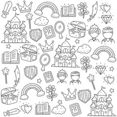 Fairy tale and kids fantasy doodle vector illustration in cute hand drawn style suitable for background too 