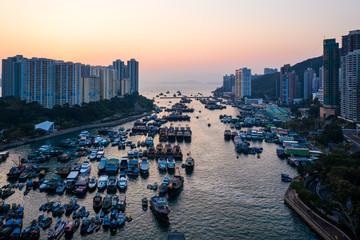 Aerial view of Aberdeen Typhoon Shelters and Ap Lei Chau, Hong Kong