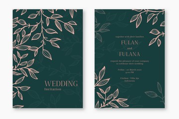 set modern floral outline hand drawn luxury wedding invitation design or card templates for wedding or fashion or greeting with tree plant flower texture elegant background bundle vector illustration