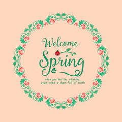 Modern pattern of leaf and flower frame, for welcome spring poster design. Vector