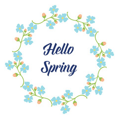 Greeting card hello spring design, with elegant pattern of leaf and floral frame. Vector