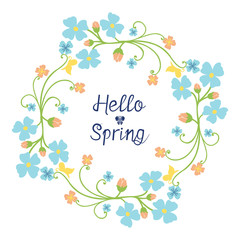 Beautiful blue flower frame, for hello spring greeting card decoration. Vector