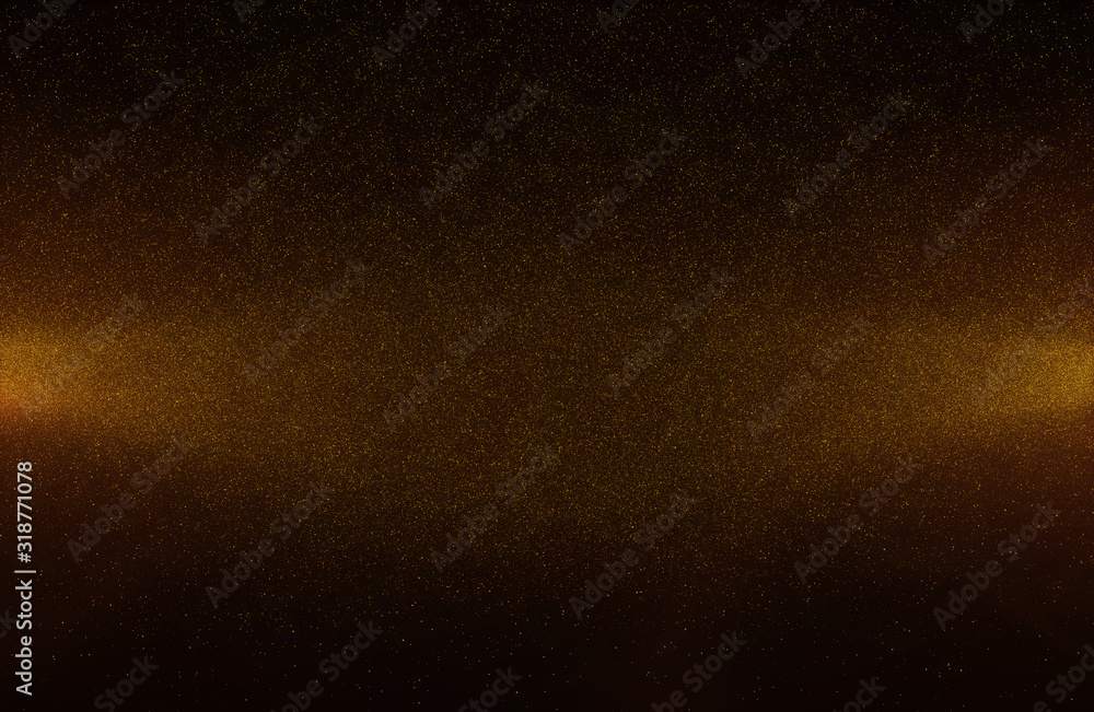 Wall mural glowing golden abstract bokeh glitter lights background of flickering gold particles and light flare