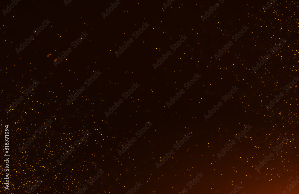 Poster glowing golden abstract bokeh glitter lights background of flickering gold particles and light flare