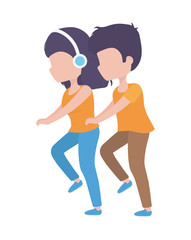 woman with headphones and man walking healthy lifestyle