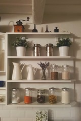Fototapeta na wymiar Jars On Shelf