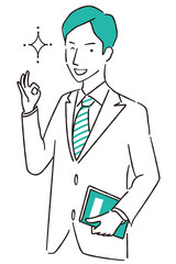 手描き1color スーツの男性　OKポーズ