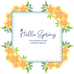 Elegant ornate of leaf and yellow wreath frame, for hello spring greeting card design. Vector