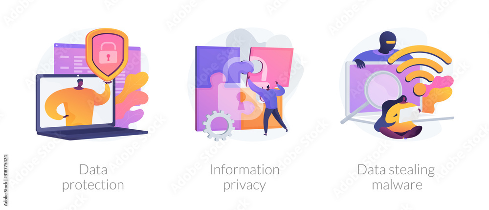 Poster database security software. cyber crime, computer system hacking malware. data protection, informati