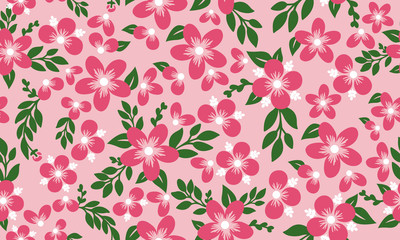 Beautiful pink rose flower for valentine, with floral pattern wallpaper background.