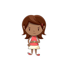 Angry little girl looking at watch
