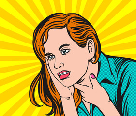 Women with sore throat, fever, difficulty swallowing. Pop art  retro vector illustration comic. Separate images of people from the background.