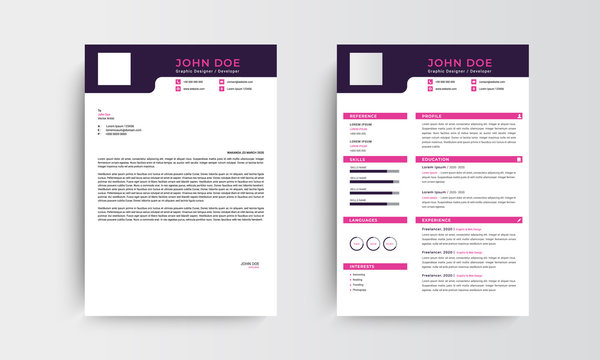Professional CV resume template design and letterhead, cover letter,  template job applications, black and white - vector