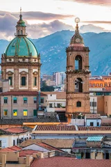Raamstickers Italy, Sicily, Palermo Province, Palermo. The dome and bell tower of the baroque Chiesa del Gesù, or Church of the Jesus, in Palermo. © emily_m_wilson