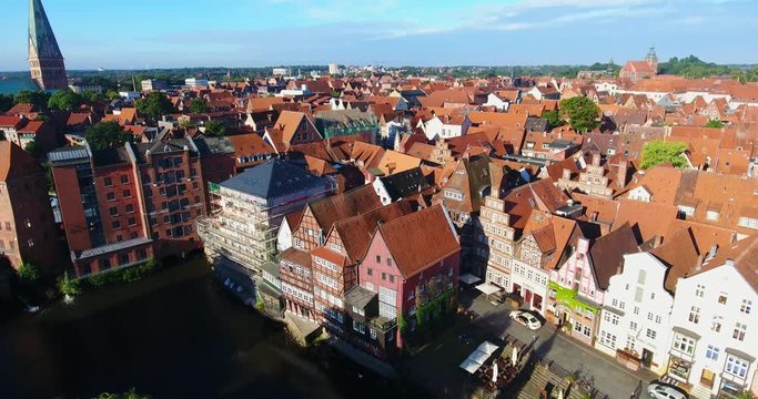 Aerial Drone Shot of Luneburg City Lower Saxony Germany