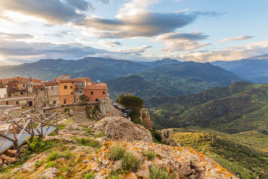 Italy, Sicily, Palermo Province, Pollina. View of the Madonie mountain range and Madonie Regional Natural Park, part of the UNESCO Global Geoparks Network.