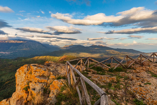 Italy, Sicily, Palermo Province, Pollina. View of the Madonie mountain range and Madonie Regional Natural Park, part of the UNESCO Global Geoparks Network.
