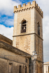Italy, Sicily, Messina Province, Montalbano Elicona. The Basilica of Santa Maria Assunta.Bell tower, in the medieval hill town of Montalbano Eliconta.