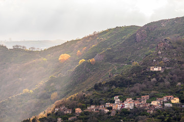 Fototapeta na wymiar Italy, Sicily, Messina Province, Francavilla di Sicilia. View of the forested hills around Francavilla di Sicilia.