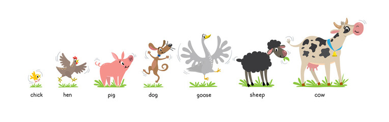 Funny farm animals kids vector illustration set