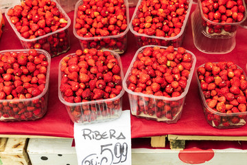 Italy, Sicily, Province of Palermo, Palermo. Fresh strawberries in market.
