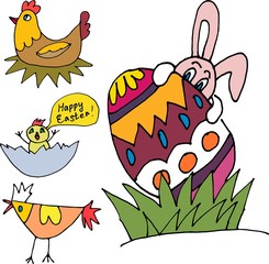 Easter set of chicken rabbit eggs