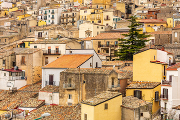 Fototapeta na wymiar Italy, Sicily, Province of Palermo, Prizzi. View of homes and buildings in the ancient hill town of Prizzi.