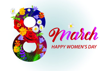 Banner for the International Women's Day. Flyer for March 8 with the decor of flowers. 