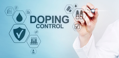 Doping Control Sports Analysis Test Laboratory. Medical concept on virtual screen.