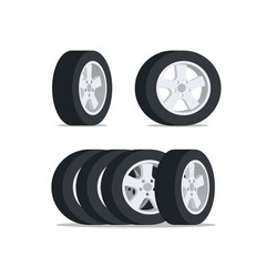 Set car wheel icon. Tyre car. Stack of new car tires and wheels. Vector illustration in flat style.