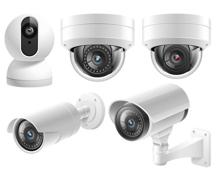 Home security cameras video surveillance systems isolated vector illustration.