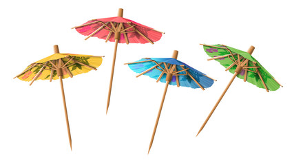 Fototapeta na wymiar Set of four cocktail umbrellas in different colors. Highly realistic illustration.