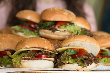 Close-up of home made cheesburgers
