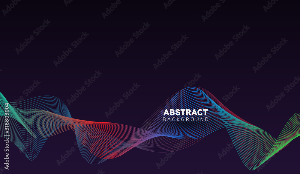 Poster abstract colorful wave lines on black background for elements in concept business presentation, broc