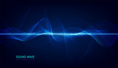 abstract blue digital equalizer, vector of sound wave pattern element - obrazy, fototapety, plakaty